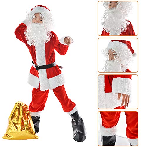 Children's Santa Claus Costume Kids Complete Santa Suit Boys Christmas Cosplay Party Red Deluxe Velvet Costume For 6+ Years #TOP3