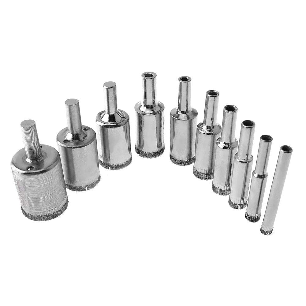 10pcs/lot Diamond Coated Core Hole Saw Drill Bit Set Tools Glass Drill Bits Hole Opener for Tiles Glass Ceramic, Round