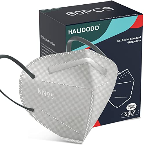 HALIDODO 60 Packs Individually Wrapped KN95 Face Mask 5Ply Breathable