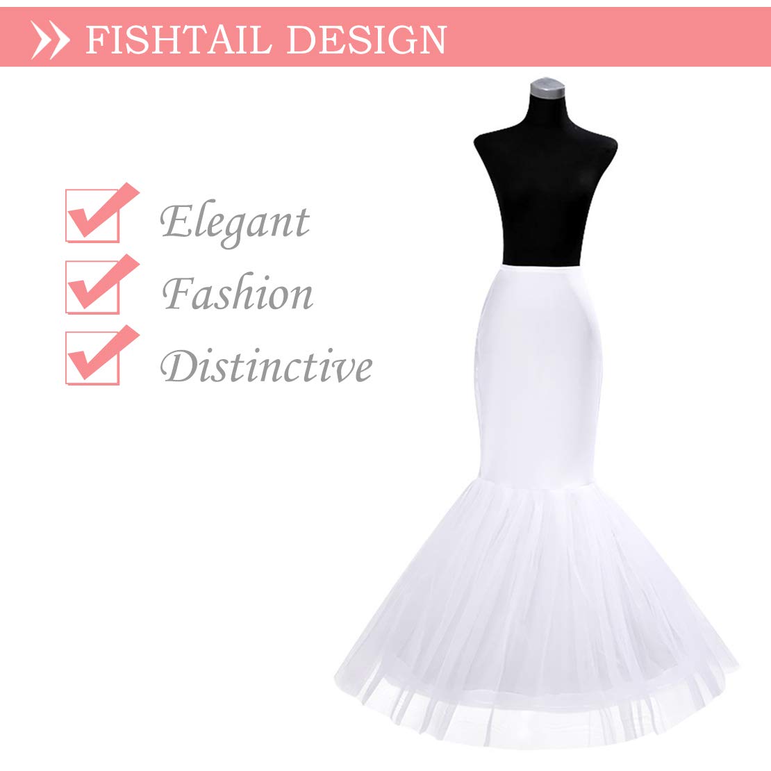 Sirène Jupon pour Sirène Robe de Bal Crinoline Slips Sous-jupe pour Sirène Robe de Mariée - Blanc - taille unique
