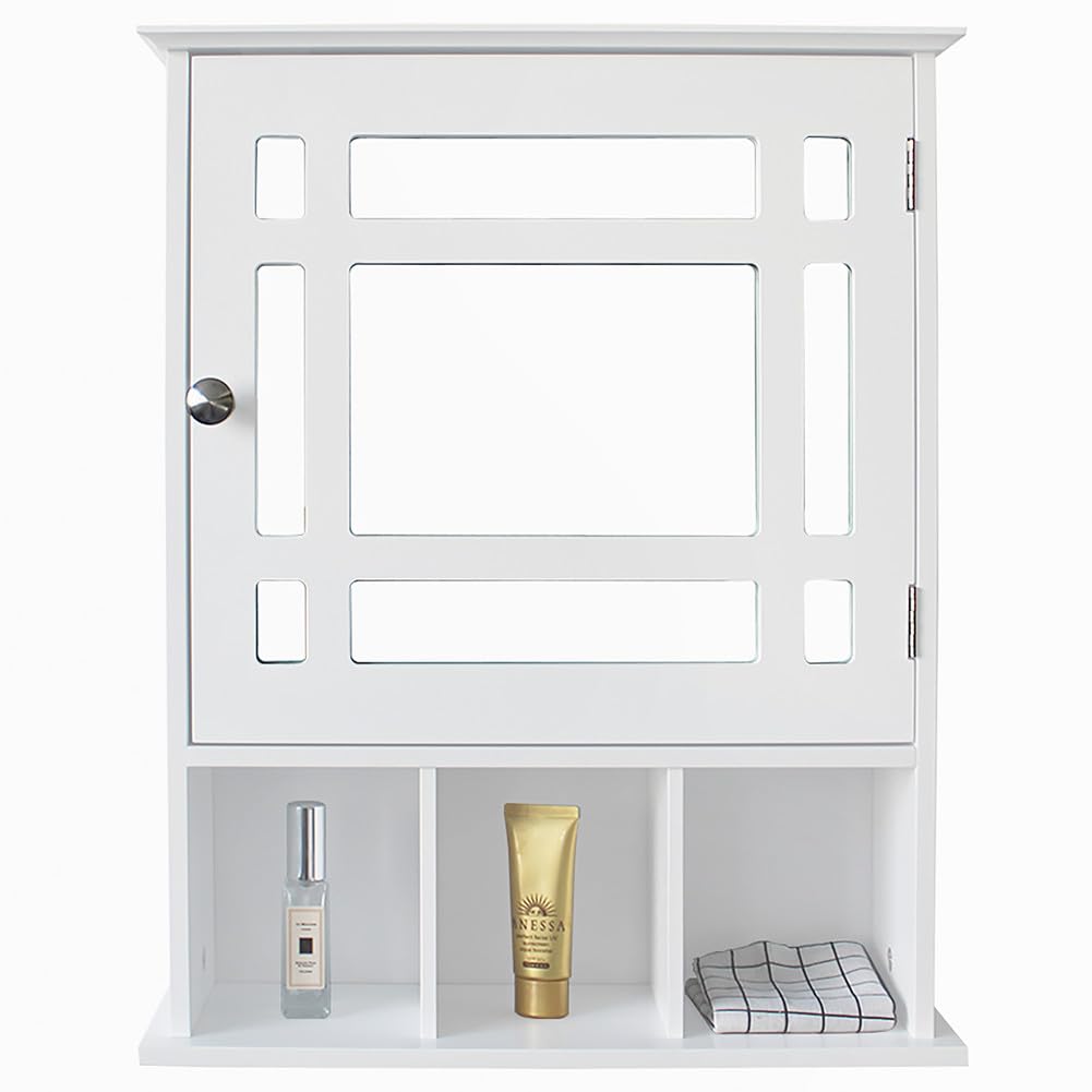 Mirrored Medicine Cabinet, Bathroom Wall Mounted Storage Cabinet with Adjustable Shelf &3 Open Compartments, Bathroom Medicine Cabinet Wall Mounted Storage with Mirrors,Wall Kitchen Cupboard Organizer