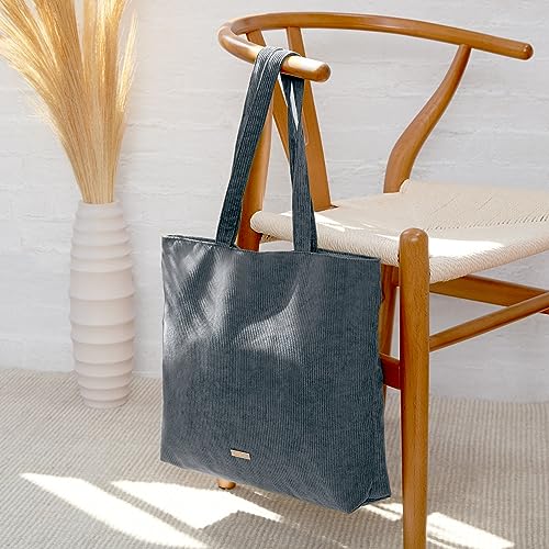 Vandel CORDUROY TOTE BAG For Women And Men With Zipper And Inner Pockets. Grey Zipper Tote Bag thumb #6