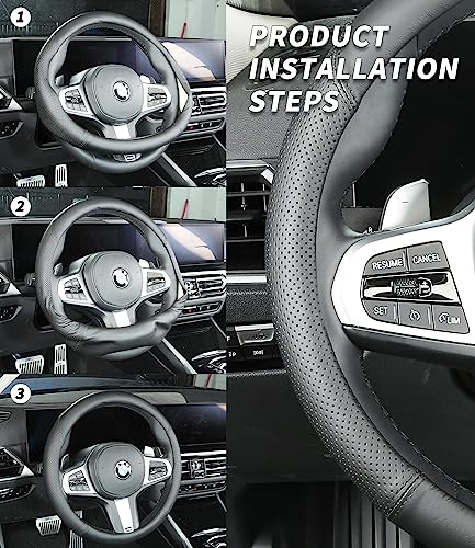 Custom-Fit Audi Steering Wheel Cover, Genuine Leather, Non-Slip, Breathable, Black (Black line), FFXPT369 - Image 5