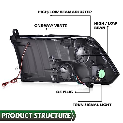 Image of GRAND ORANGE LED Headlights Assembly, Compatible with Dodge Ram 1500 2500 3500 2009-2012 Left Driver & Right Passenger Side Clear Lens Chrome Housing Clear Reflector