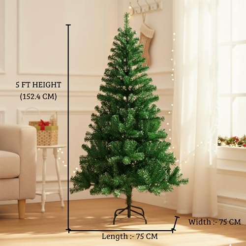 Image of CraftVatika Christmas Tree 5ft for Xmas Party Decorations, X Mas Tree for Home Office Table Decor, Christmas Party Decoration Items, Merry Christmas Decoration Tree with Stand for Xmas Decoration