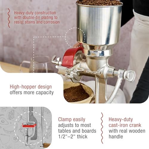 Image of Victoria Manual Cast Iron Grain Mill with High Hopper, Premium Corn-Grinding Mill and Grain Grinder, Made in Colombia