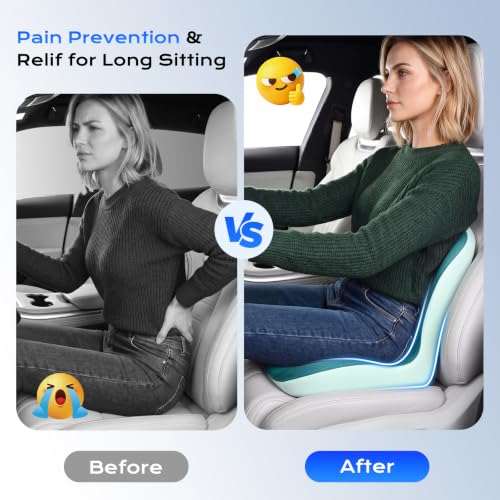 Image of Coverado Car Seat Cushion and Lumbar Support Pillow One Piece, Memory Foam Ergonomic Back Support Driving Seat Cushion for Back Pain, Non-Slip Washable Cushion for Car, Driver, Office