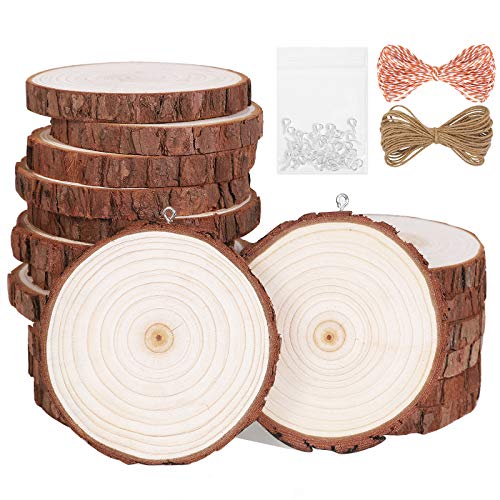 Natural Wood Slices 20Pcs 2.8"-3.1" Unfinished Wood Kit with Screw Eye Rings, Complete Wood Coaster, Wooden Circles for Crafts Wood Christmas Ornaments Wedding DIY Crafts