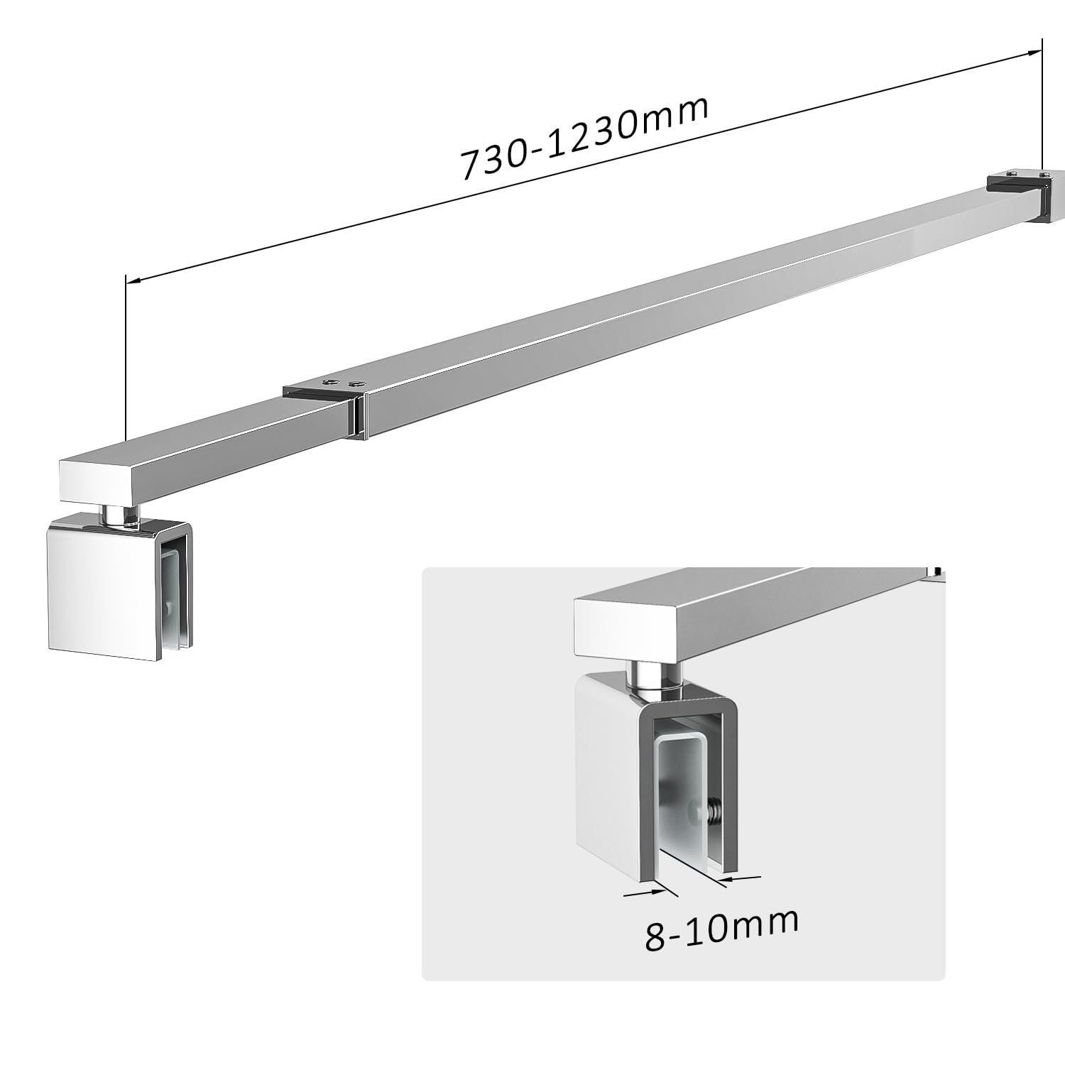 Boromal Haltestange Duschwand Haltestange für Duschwände Stabilisierungsstange Haltestange Stabilisator für Glasdicke 8-10 mm Dusche Duschwand Duschabtrennung Edelstahl 73-120cm