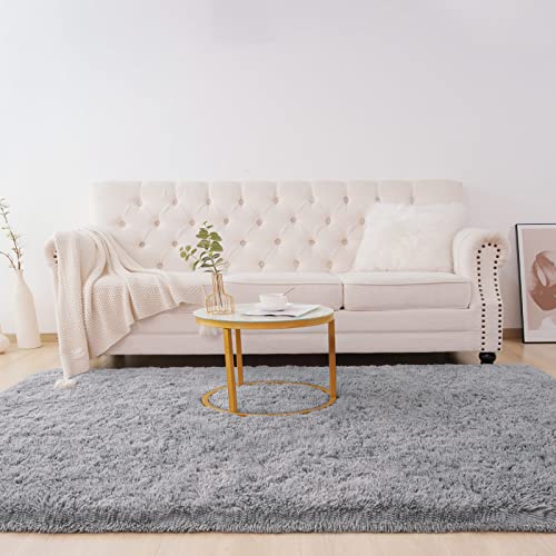 Vocrite Shag Area Rug For Bedroom, Durable Gray Fluffy Fuzzy Beside Rug, Anti-Slip Furry Shaggy Small Carpets For Indoor Kids Room Nursery Dorm, Throw Rug For Home Decor (Grey 3 X 5 Feet) #TOP1