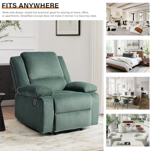 Sillón reclinable tapizado de pana verde miniatura 5