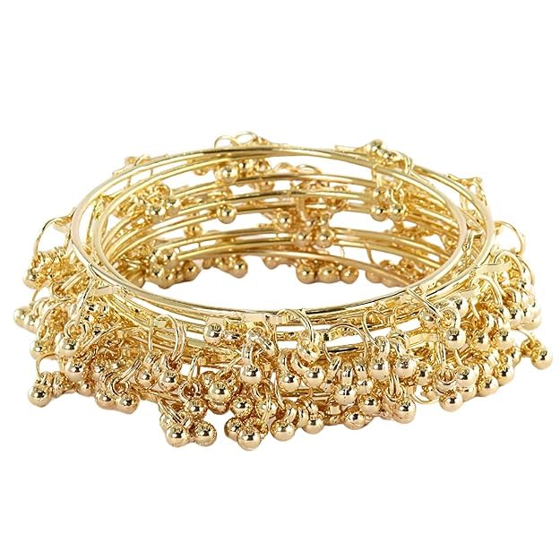 Women's Stylish Alloy Metal Chudi Set With Ghungroo Work For Women & Girls | Traditional Metal Bangles Jewelry | Latkan Kada Set | Kangan For Wedding, Festival, Party - Set Of 8