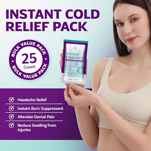 Image of Instant Ice Packs for Injuries 25 Packs (7 inch x 4 inch) | Instant Ice Cold Pack - Cold Compress Disposable Ice Pack for Pain Relief, First Aid Essential, Swelling, Toothache, Athletes & Outdoor Activities