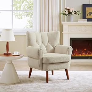 Art leon modern accent chair boucle fabric upholstered armchair single sofa chair with wood legs for living room bedroom off white  urban country home decor