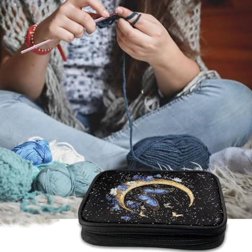 Image of Moon Crochet Hook Case Butterfly Flower Breathable Knitting Needle Organizer Portable for Home Travel Lightweight