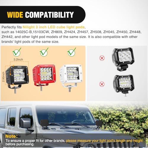 Image of Nilight 3 Inch Cube Light Pod Covers 2 PCS Black Color | Protective Durable Polycarbonate Lens, Waterproof Dustproof Scratch-Proof for Square Off Road Driving Lighting