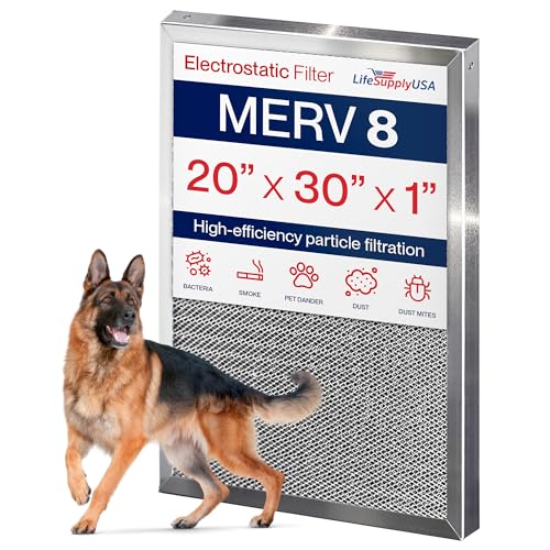 20x30x1 Electrostatic Air Filter, MERV 8, Washable, Reusable Furnace AC/HVAC Filter, Energy Saving, Easy to Clean, Long-Lasting by LifeSupplyUSA
