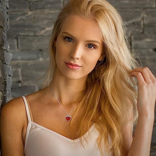 Red Heart Necklace Carnelian Necklace For Women, Red Stone Heart Pendant Necklace For Girls, Silver Heart Jewelry As Cute Lover Necklace, Red Crystal Necklaces As Anniversary Birthday Gifts For Her #TOP5