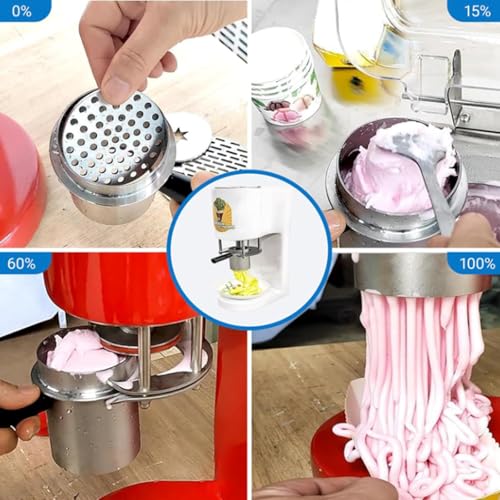 ZHPPED Eiscreme- und Softeismaschine, 7,4–7,9 Gal/Std. kommerzielle Spaghetti-Eispresse, Gelato-Maschine mit 4 Formformen, Eiscreme-Nudelmaschine White – Bild 8