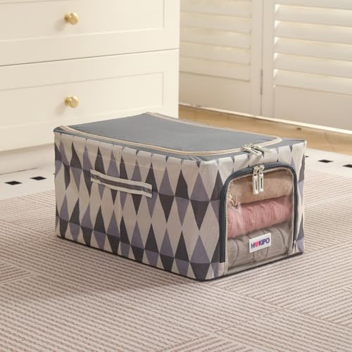Image of HOKIPO Wardrobe Organiser for Storage of Clothes, 600D Oxford Fabric Storage Box, Ash Mirage - Medium Pack of 1 (AR-6488-GRY)