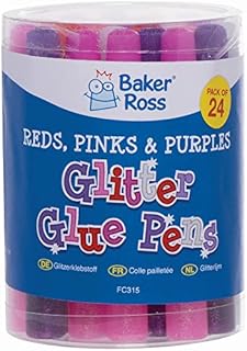 Baker Ross Valentine's Glitter Glue Pens - Pack of 24, Art Supplies for Kids (FC315)