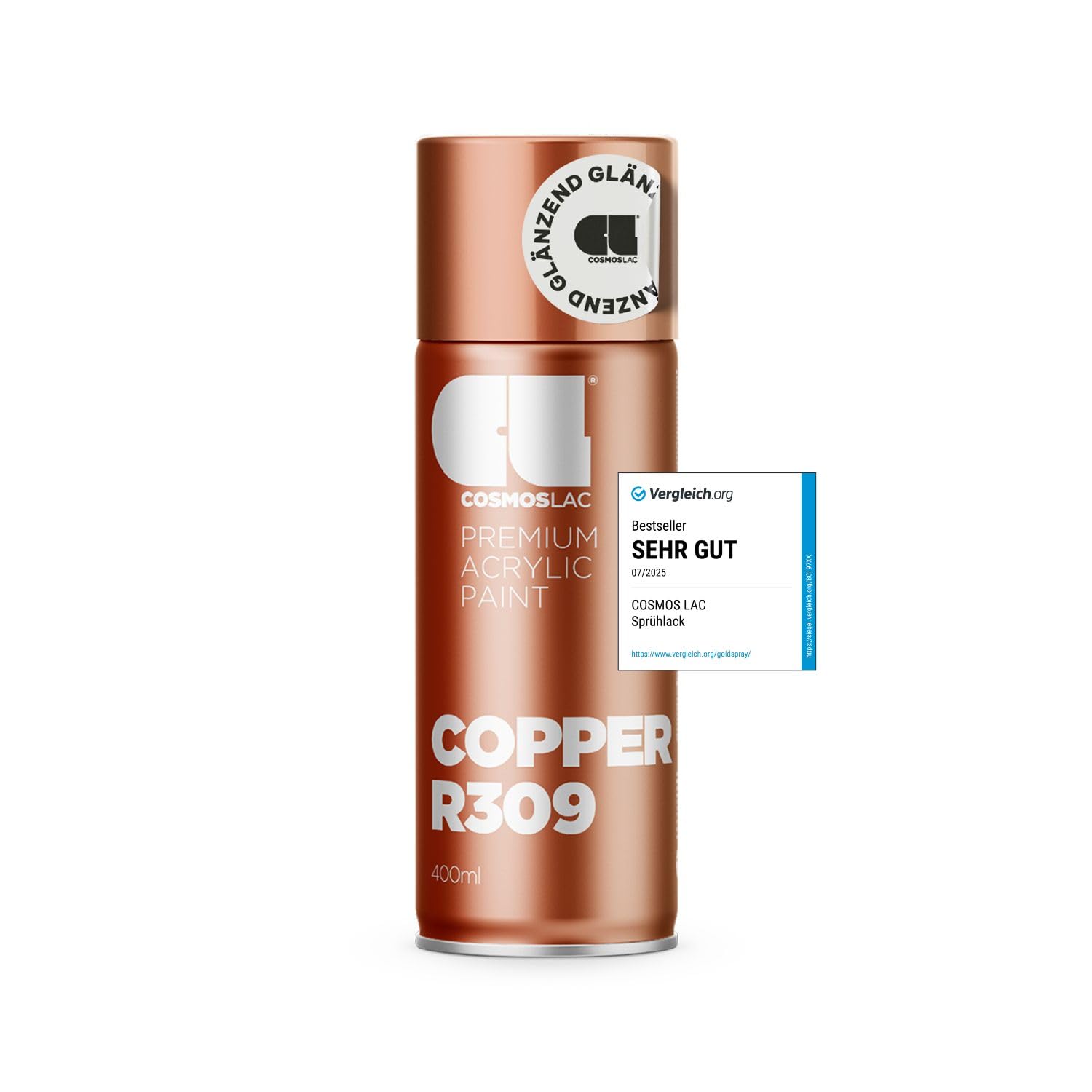 COSMOS LAC Sprühlack Kupfer, glänzend - Spraydosen Sprühfarbe DIY Lack Acryllack Kupferspray Farbspray Sprühdose Lackspray Farbe für Kunststoff, Metall, uvm. (Kupfer)