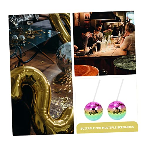 Cabilock 2pcs Ball Straw Cup Disco Cup with Lid Bar Cocktail Cup Disco Ball Tumbler Plastic Wine Glasses Martini Glasses Plastic Shot Glasses Glass Drinkware Home Ball Household Girl