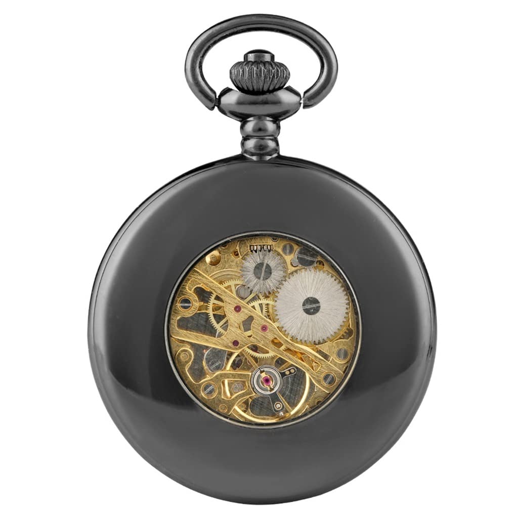 Vintage gładki czarny ręczny mechaniczny zegarek kieszonkowy z cyframi rzymskimi, nakręcany ręcznie zegar (A,4,8 cm) (A 4,8 cm)