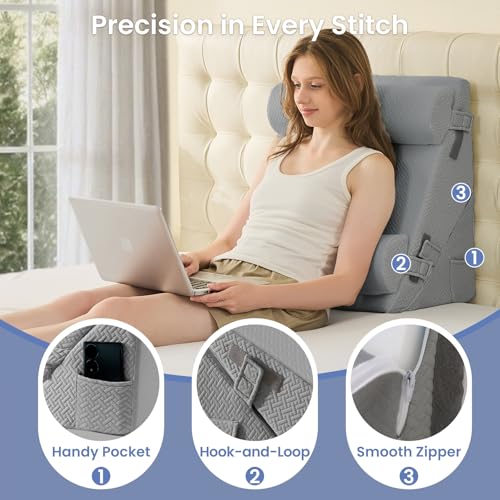Sasttie Wedge Pillow Set for After Surgery, 4PCS Adjustable Bed Wedge Pillow Headboard with Memory Foam Neck Cushion – for Acid Reflux, Sleeping, Neck & Back Support, Dark Grey