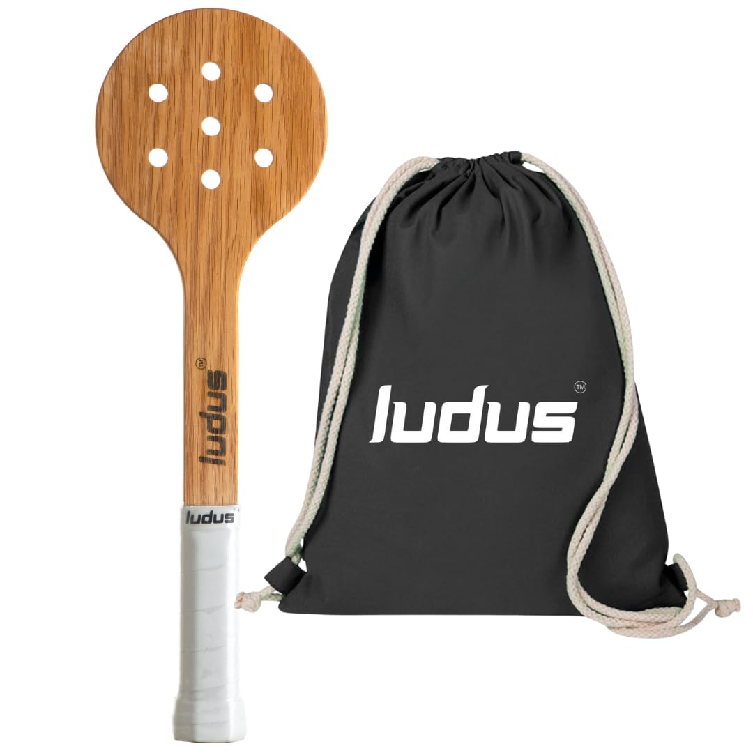 Ludus™ Pala Didáctica de Madera Padel | Pala Entrenamiento Padel | Wooden Racket Para Principiantes y Profesionales | Mejora Control, Timing, Posición (raqueta de madera Bolsa Algodón Negro