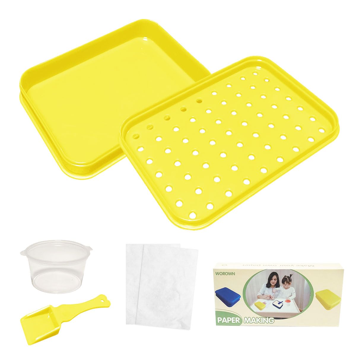 Worown Plastic Paper Making Kit, Small Papermaking Frame, Mould and Deckle for Experiment Paper Making DIY Craft Paper (Yellow)