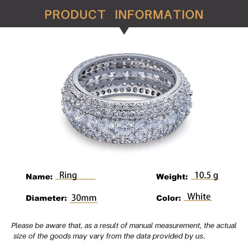 14K Gold Micro-Inlaid Five-Row Moissanite Ring, Hip-Hop Style Men's Ring, A Brilliant Gift for Those with a Love for Bling,Dad Gift2