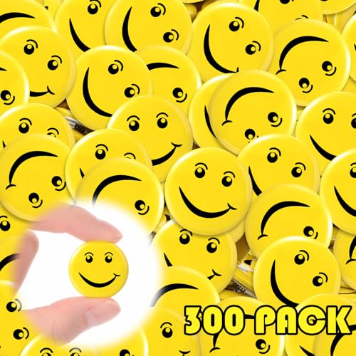 Jexine 300 Pcs Smile Face Button Pins 1 Inch Cute Pinback Buttons Metal Smile Face Buttons Bulk for Classroom Teachers Kids Students Staff Clothes Gifts Backpacks Lapel Decoration (Yellow)