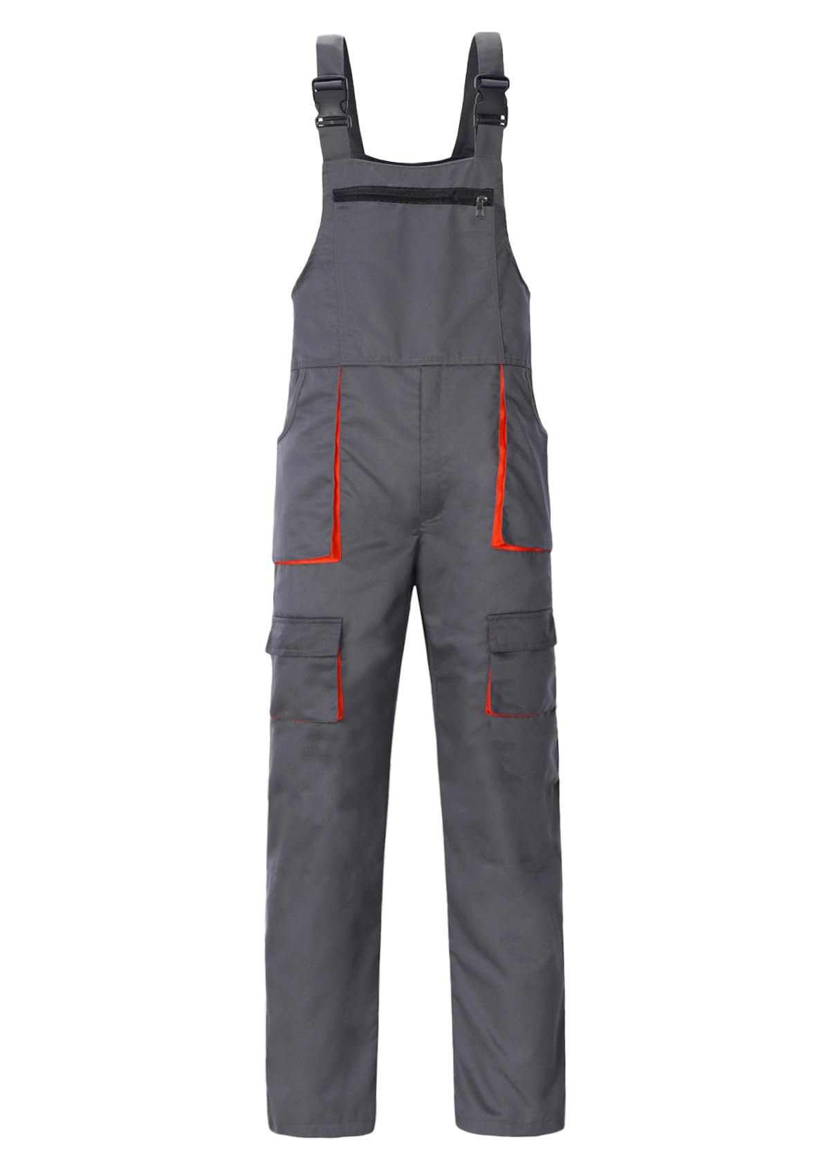 Yukirtiq Men's Contrast Bib and Brace Work Painting Overalls Multi Pockets Workwear Dungarees Unisex Work Overall Trousers, Grey, L