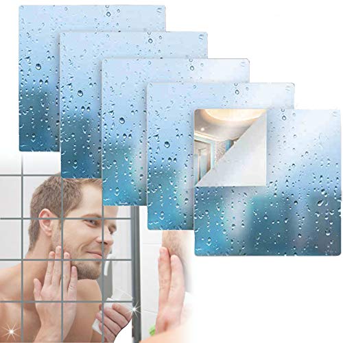 9 Pcs Self Cut Mirror Stickers, Flexible Mirror Tiles Self Adhesive Mirror Wall Decor, Mirror Wall Stickers DIY Acrylic Mirror Sheet Cuttable, Non Glass Mirror for Crafts Home Wall Decor (6X6 Inch)