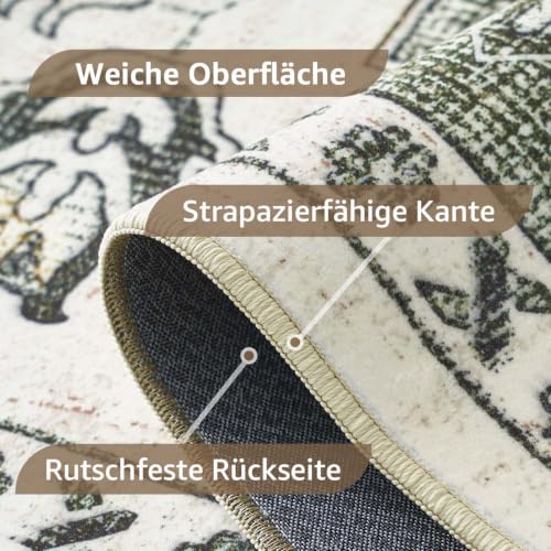 TOPICK Vintage Kurzflor waschbar faltbar Teppich Wohnzimmer 240x340 Grün – Ansicht 4