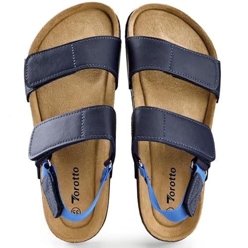 Image of Torotto Girls Boys Sandals with Cork Footbed Adjustable Straps Summer Glitter Slides Sandals Open Toes Flat for Kids Toddler