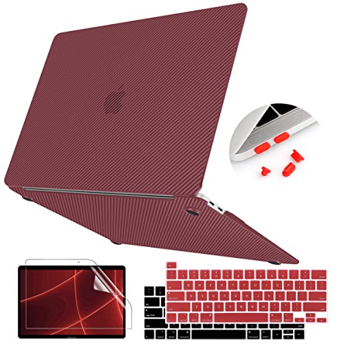 Teryeefi Anti-Fingerprint Case Compatible with MacBook Pro 13 inch Case 2022 2021 2020 -2016 Release M2 M1 A2338 A2289 A2251 A2159 A1989 A1706, Plastic Hard Shell Case&Keyboard Cover Skin, Wine Red