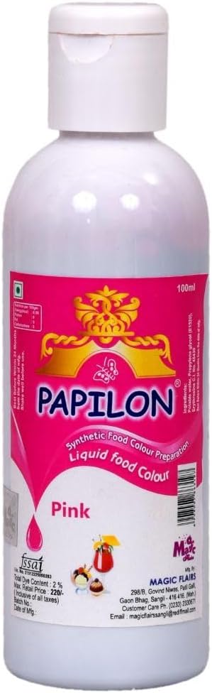 Papilon Food Flavours & Colours Concentrated Liquid Food Color, Pink, 100 Ml