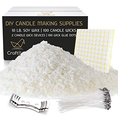 CraftBud Candle Wax - DIY Candle Making Supplies with 10 LB Soy Wax for Candle Making - Full Candle Making Kit for Adults and Kids with 10lb Soy Candle Wax Flakes, 100 Pre-Waxed Candle Wicks and More