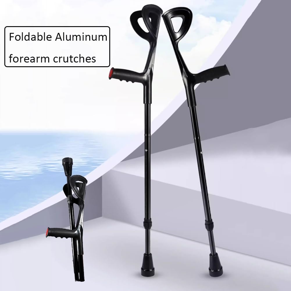 Muletas de antebrazo Plegables para Viajar o Trabajar, muletas de antebrazo para Adultos, Ayuda para Caminar de Aluminio Liviana y Ajustable en Altura (Color: 2 Piezas Negras)