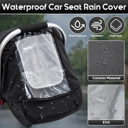 Waterproof Baby Car Seat Cover, Car Seat Rain Cover with Clear Window & Breathable Mesh, Universal Baby Carrier Cover with Support Rod to Prevent Collapse, Lightweight Weather Shield with Storage Bag — view 2