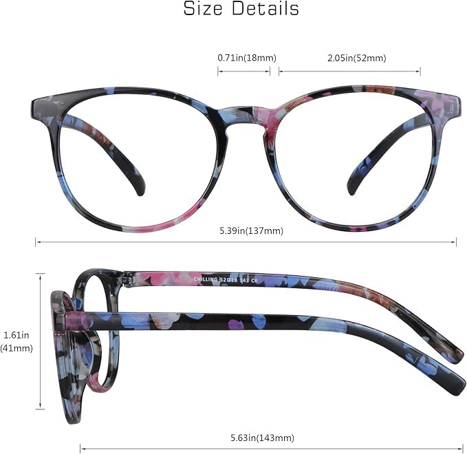 Image of Roshfort Women men Square ARC Glasses Antiglare Spectacle Frames Flower Colour Medium (E -3, Flower Print)