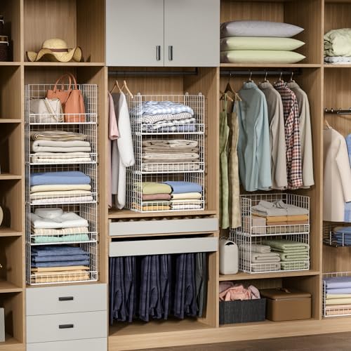 Image of Yociyoga 5-Tier Stackable Closet Organizers and Storage Basket - Foldable Closet Shelf Organizer System, Space-Saving Clothes Storage Bins Drawer Organizer for Wardrobe, White (Patent 30022416)