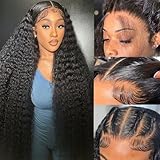 Beliself 30 Inch 13x6 Deep Wave Lace Front Wigs Human Hair Glueless Wigs Human Hair HD Transparent Lace Front Wigs Human Hair Pre Plucked Bleached Knots Curly Lace Front Wig Human Hair