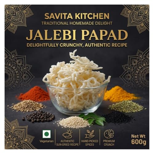 Image of Savita Kitchen Jalebi Papad, 600g | Traditional Sun-Dried Rice Papad | Crispy Bihari Style Namkeen Snack | Ready-to-Fry, No Preservatives, Vegan