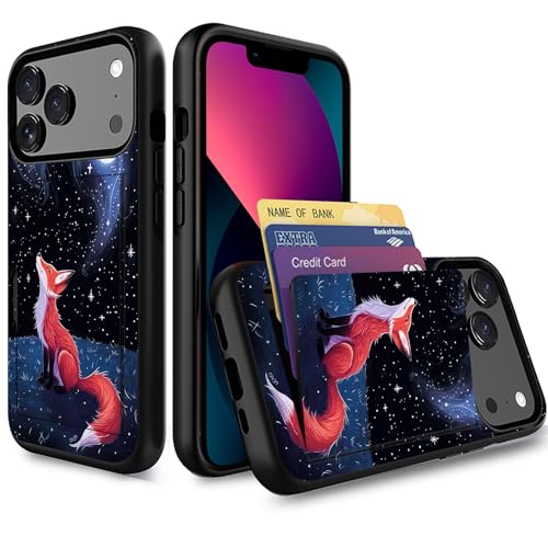 wiaekosef for iPhone 17 Pro Max Case,Wallet Case Credit Card Holder Dual Layer Hybrid Shockproof PC + TPU Case Cover for iPhone 17 Pro Max 6.9" 2025,Fox Moon Starry Sky - image 1