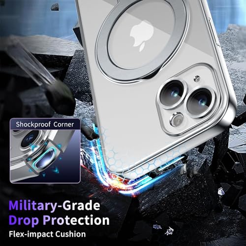 Image of Magnetic for iPhone 15 Case with Invisible Stand[Compatible with MagSafe][Full Camera Lens Protector][Military Drop Protection] Shockproof Not Yellowing Clear Slim Soft for Women Men