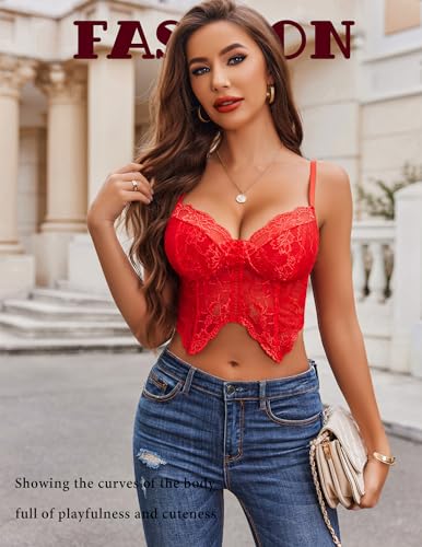 Image of Avidlove Lace Bralettes for Women Y2k Camisole Lingerie Adjustable Strap Crop Top
