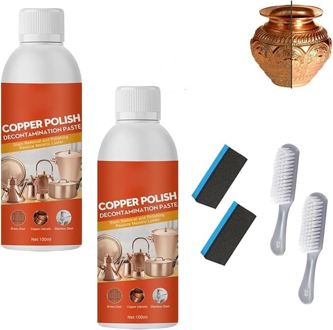 Brass Copper CLEAner PoLIsh Spray, limpiador de cobre y poliss, limpiadores de cobre para ollas y sartenes, latón C-leANer y spray de pulido, limpia suavemente y elimina el deslustre, 100 ml (2)